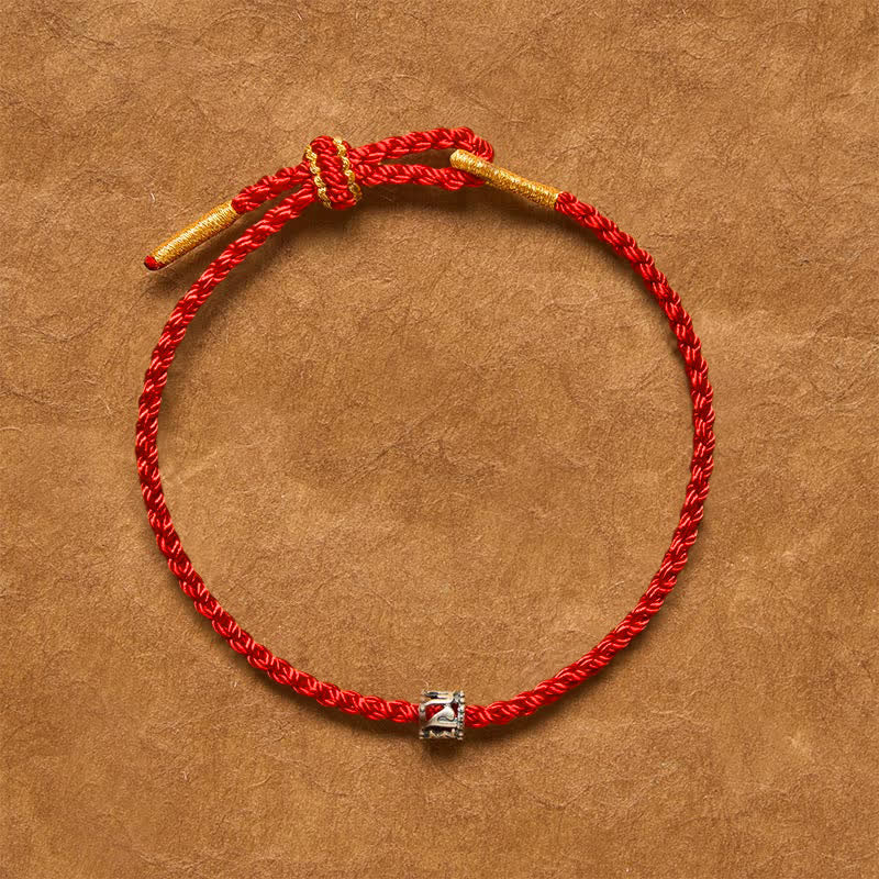 Buddha Stones Schwarzes und rotes Armband aus 925er Sterlingsilber mit Om-Mania-Padme-Motiv zum Schutz – minimalistisch - image 1