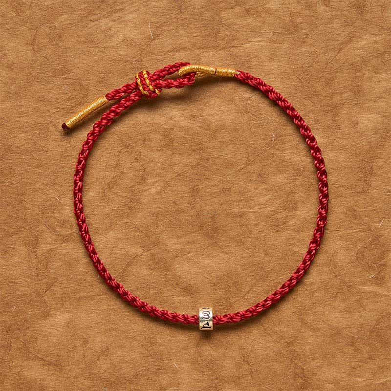 Buddha Stones Schwarzes und rotes Armband aus 925er Sterlingsilber mit Om-Mani-Padme-Motiv – minimalistisches Design - image 1