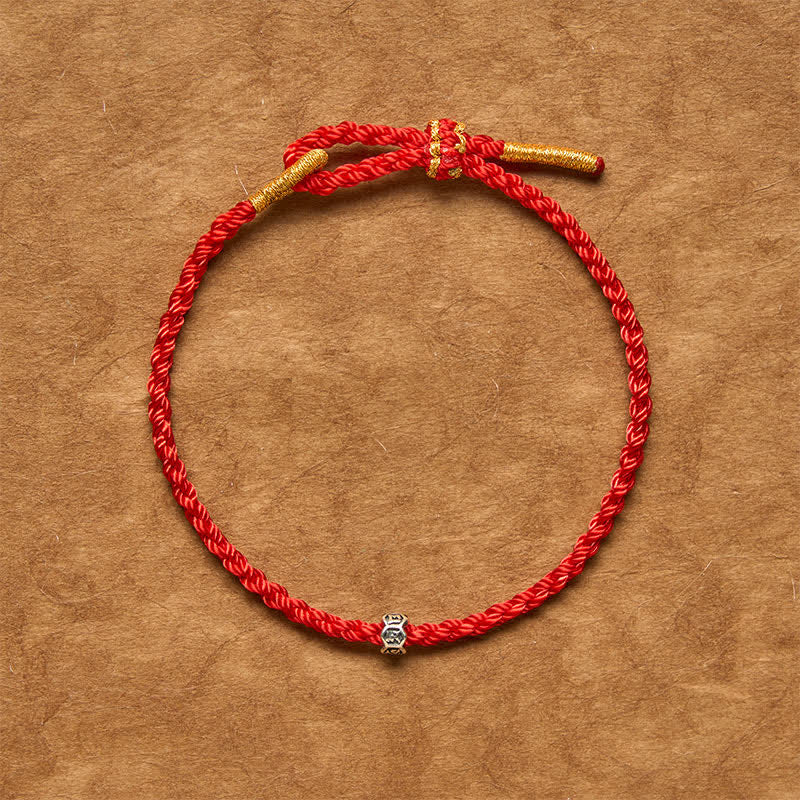 Buddha Stones Schwarzes und rotes Armband aus 925er Sterlingsilber mit Om-, Mani-, Padme- und Hum-Anhängern (Glücksrad). - image 1
