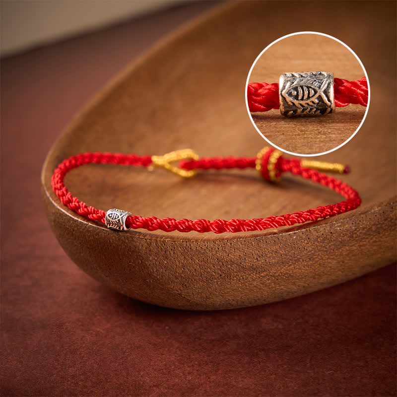 Buddha Stones Rotes Armband aus 925er Sterlingsilber mit Koi-Fisch-Schutzmotiv - Rote Schnur - 5,5–6,3 Zoll (14–16 cm) - image 0