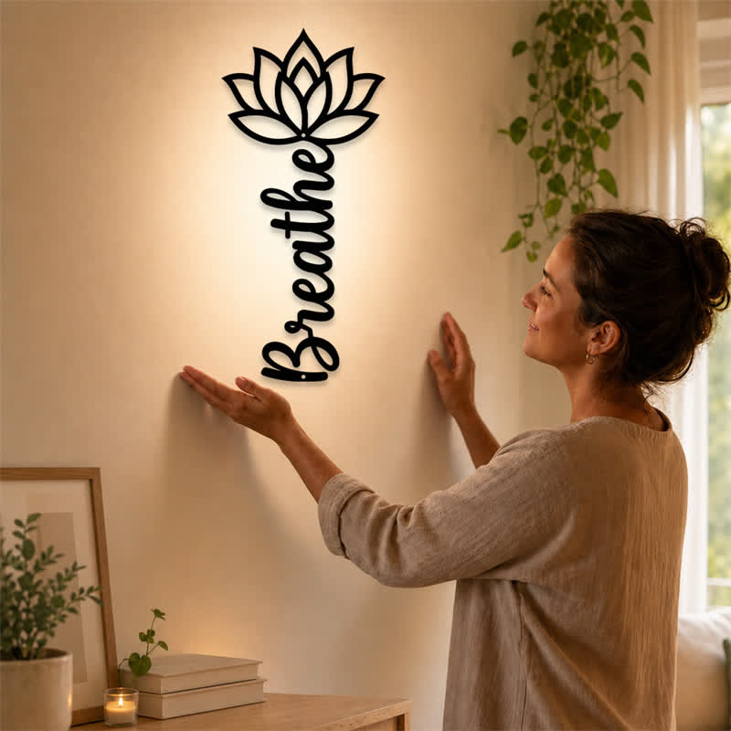 Buddha Stones Lotus Breathe New Beginnings Vertikale Wandkunst aus Eisen mit bedeutungsvollen Symbolen - image 1