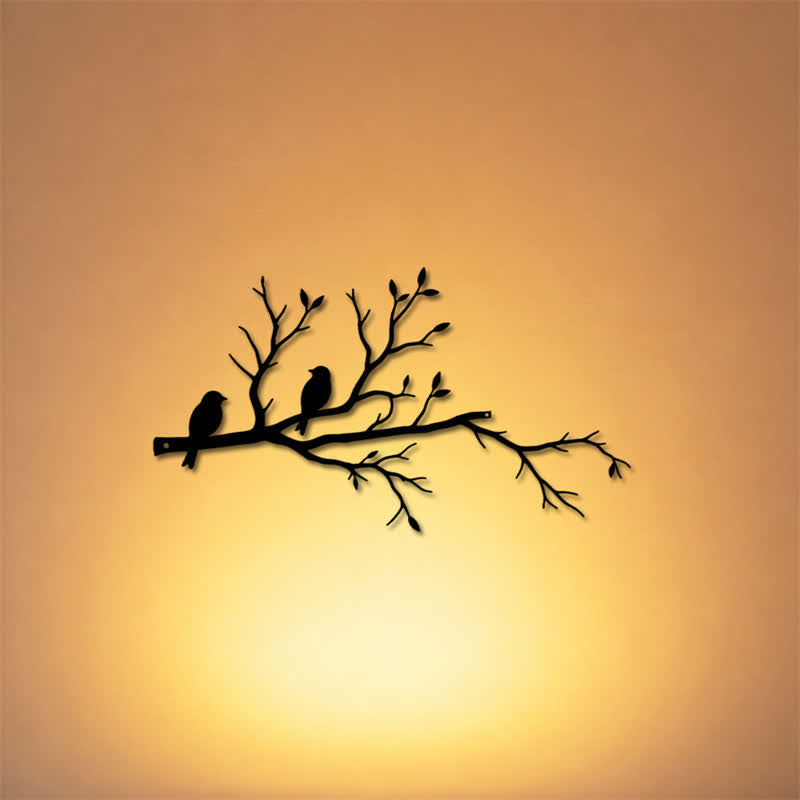 Buddha Stones Zwei Vögel, Ast-Silhouette, Eisen, bedeutungsvolle Symbole, Wandkunst - image 0