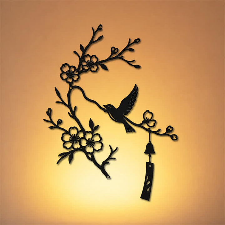 Buddha Stones Wandkunst aus Eisen: Vogel- und Blütenzweig – Bedeutungsvolle Symbole - image 0