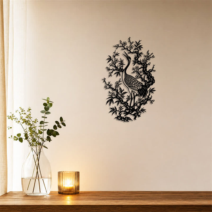 Buddha Stones Metallkranich und Pflaumenblüte – Zen-Symbole aus Eisen – Wandkunst - image 3