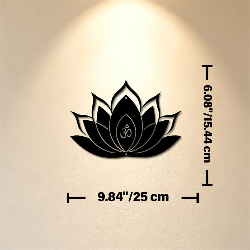 Buddha Stones Lotus OM Achtsamkeit Zen Silhouette Eisen Bedeutungsvolle Symbole Wandkunst - Ca. 25 cm x 15,44 cm x 0,1 cm / 9,84 Zoll x 6,08 Zoll x 0,04 Zoll - image 1