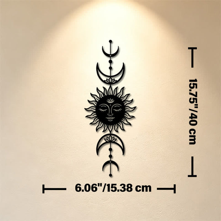 Buddha Stones Boho-Wandkunst mit Sonne, Mond, Lotusblume, Intuition, Eisen – Bedeutungsvolle Symbole - Schwarz - Ca. 15,38 cm x 40 cm x 0,1 cm / 6,06 Zoll x 15,75 Zoll x 0,04 Zoll - image 7