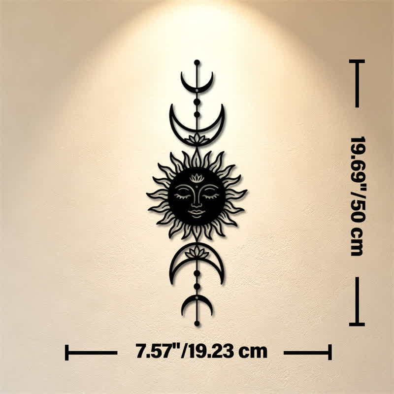 Buddha Stones Boho-Wandkunst mit Sonne, Mond, Lotusblume, Intuition, Eisen – Bedeutungsvolle Symbole - Schwarz - Ca. 19,23 cm x 50 cm x 0,12 cm / 7,57 Zoll x 19,69 Zoll x 0,05 Zoll - image 8