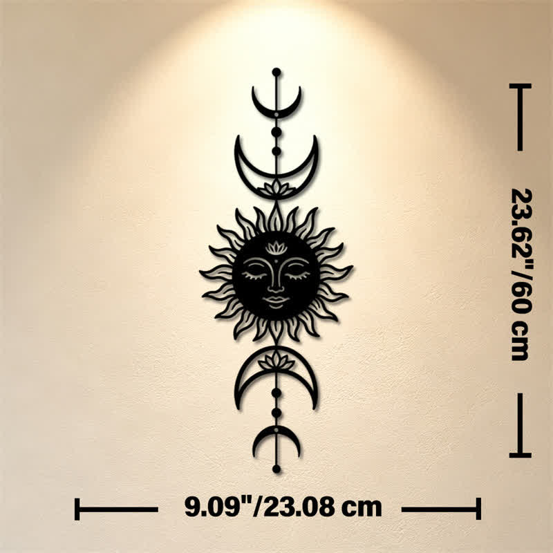 Buddha Stones Boho-Wandkunst mit Sonne, Mond, Lotusblume, Intuition, Eisen – Bedeutungsvolle Symbole - Schwarz - Ca. 23,08 cm x 60 cm x 0,12 cm / 9,09 Zoll x 23,62 Zoll x 0,05 Zoll - image 9