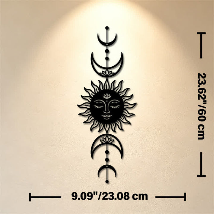 Buddha Stones Boho-Wandkunst mit Sonne, Mond, Lotusblume, Intuition, Eisen – Bedeutungsvolle Symbole - Schwarz - Ca. 23,08 cm x 60 cm x 0,12 cm / 9,09 Zoll x 23,62 Zoll x 0,05 Zoll - image 9