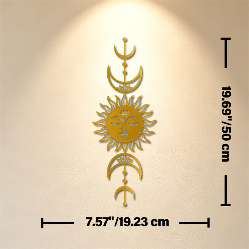 Buddha Stones Boho-Wandkunst mit Sonne, Mond, Lotusblume, Intuition, Eisen – Bedeutungsvolle Symbole - Golden - Ca. 19,23 cm x 50 cm x 0,12 cm / 7,57 Zoll x 19,69 Zoll x 0,05 Zoll - image 21