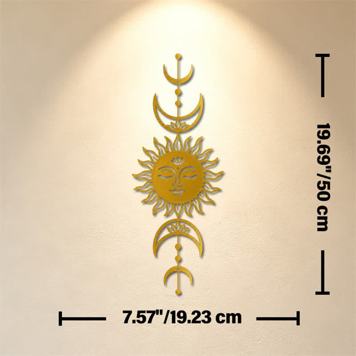 Buddha Stones Boho-Wandkunst mit Sonne, Mond, Lotusblume, Intuition, Eisen – Bedeutungsvolle Symbole - Golden - Ca. 19,23 cm x 50 cm x 0,12 cm / 7,57 Zoll x 19,69 Zoll x 0,05 Zoll - image 21