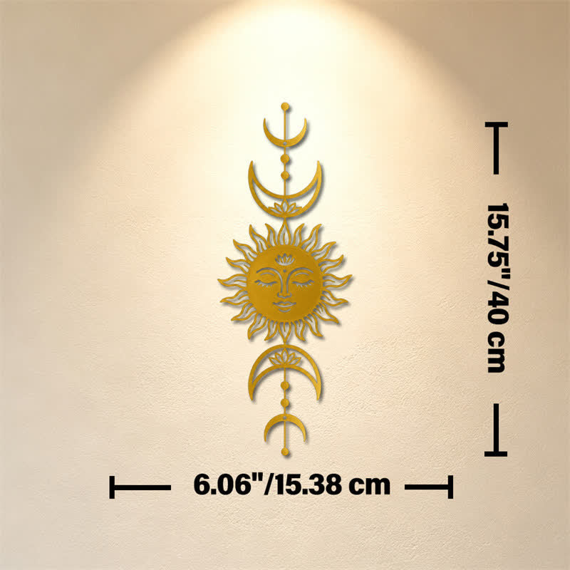 Buddha Stones Boho-Wandkunst mit Sonne, Mond, Lotusblume, Intuition, Eisen – Bedeutungsvolle Symbole - Golden - Ca. 15,38 cm x 40 cm x 0,1 cm / 6,06 Zoll x 15,75 Zoll x 0,04 Zoll - image 19