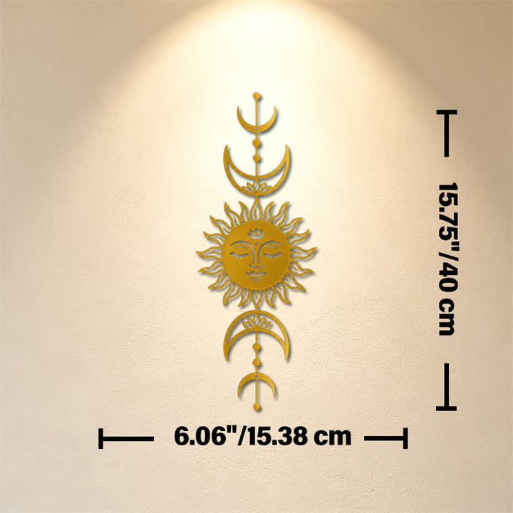 Buddha Stones Boho-Wandkunst mit Sonne, Mond, Lotusblume, Intuition, Eisen – Bedeutungsvolle Symbole - Golden - Ca. 15,38 cm x 40 cm x 0,1 cm / 6,06 Zoll x 15,75 Zoll x 0,04 Zoll - image 19