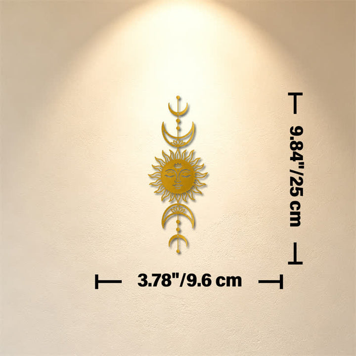 Buddha Stones Boho-Wandkunst mit Sonne, Mond, Lotusblume, Intuition, Eisen – Bedeutungsvolle Symbole - Golden - Ca. 9,60 cm x 25 cm x 0,1 cm / 3,78 Zoll x 9,84 Zoll x 0,04 Zoll - image 14