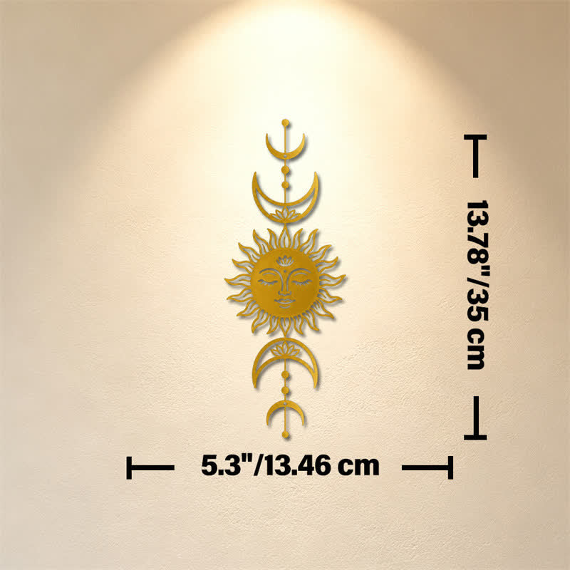 Buddha Stones Boho-Wandkunst mit Sonne, Mond, Lotusblume, Intuition, Eisen – Bedeutungsvolle Symbole - Golden - Ca. 13,46 cm x 35 cm x 0,1 cm / 5,30 Zoll x 13,78 Zoll x 0,04 Zoll - image 18