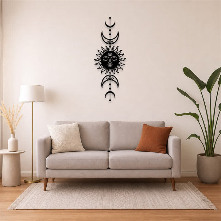 Buddha Stones Boho-Wandkunst mit Sonne, Mond, Lotusblume, Intuition, Eisen – Bedeutungsvolle Symbole - image 10