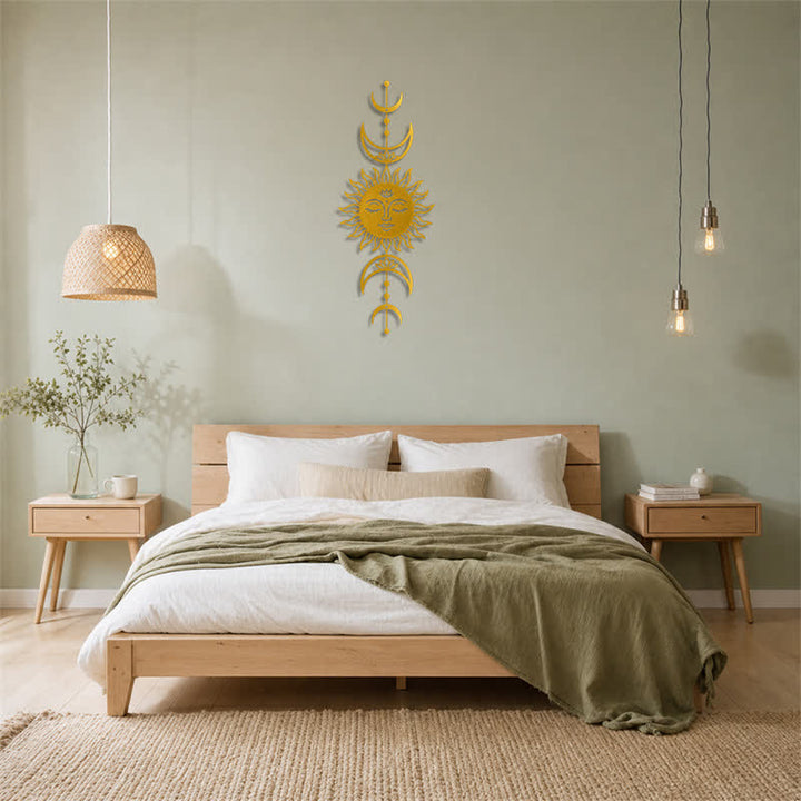 Buddha Stones Boho-Wandkunst mit Sonne, Mond, Lotusblume, Intuition, Eisen – Bedeutungsvolle Symbole - image 24