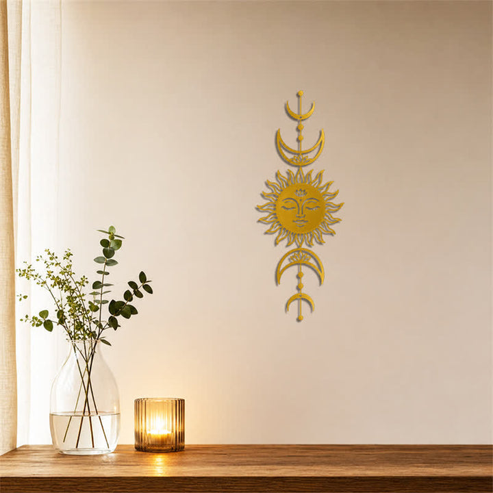 Buddha Stones Boho-Wandkunst mit Sonne, Mond, Lotusblume, Intuition, Eisen – Bedeutungsvolle Symbole - image 15
