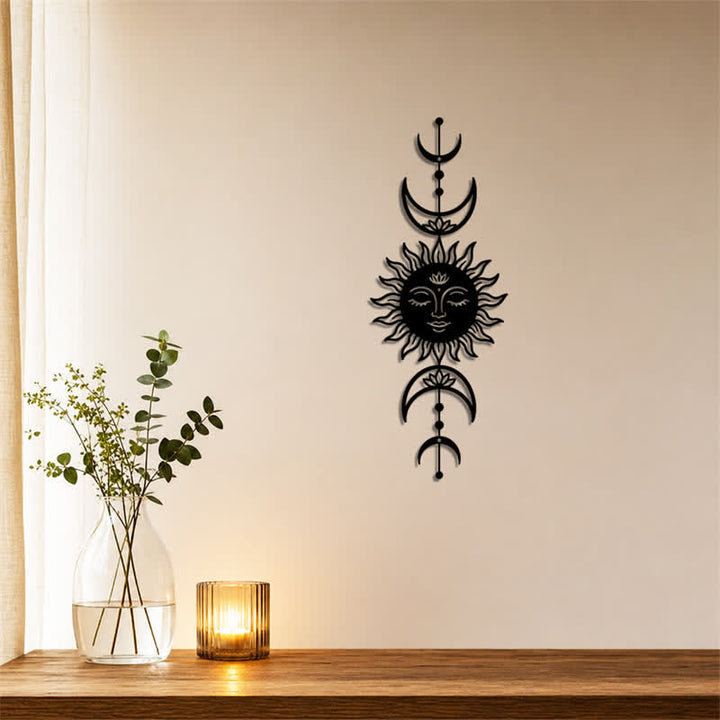 Buddha Stones Boho-Wandkunst mit Sonne, Mond, Lotusblume, Intuition, Eisen – Bedeutungsvolle Symbole - image 3