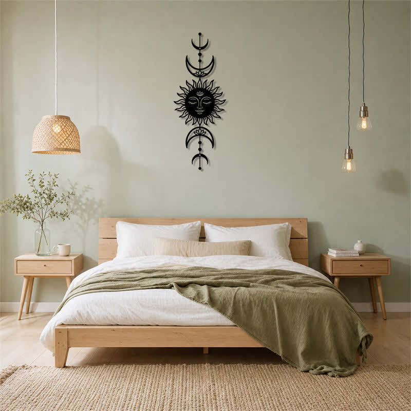 Buddha Stones Boho-Wandkunst mit Sonne, Mond, Lotusblume, Intuition, Eisen – Bedeutungsvolle Symbole - image 11