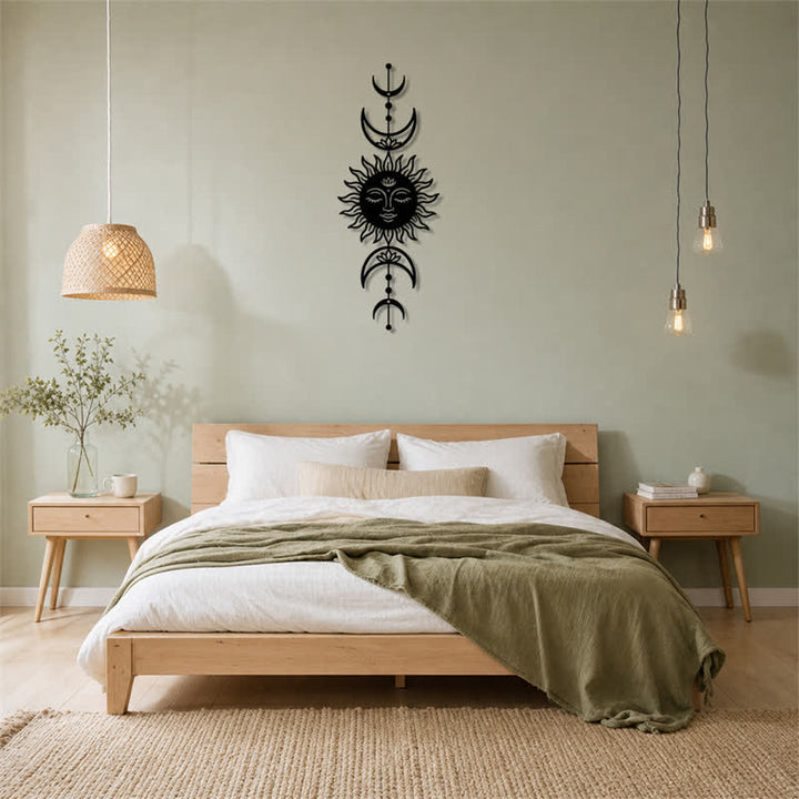 Buddha Stones Boho-Wandkunst mit Sonne, Mond, Lotusblume, Intuition, Eisen – Bedeutungsvolle Symbole - image 11