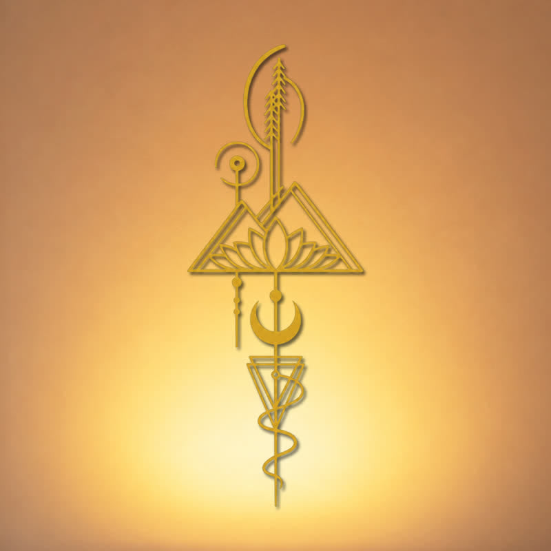 Buddha Stones Lotusmond-Wandkunst aus Eisen – Symbol der Erleuchtung – Vertikale Wanddekoration mit bedeutungsvollen Symbolen - image 0