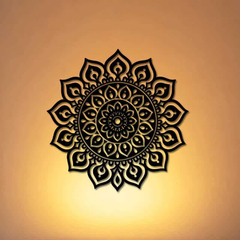 Buddha Stones Runde Mandala-Wanddekoration mit Fokus auf Achtsamkeit, ausgeschnitten, aus Eisen, Metall, bedeutungsvolle Symbole - image 0