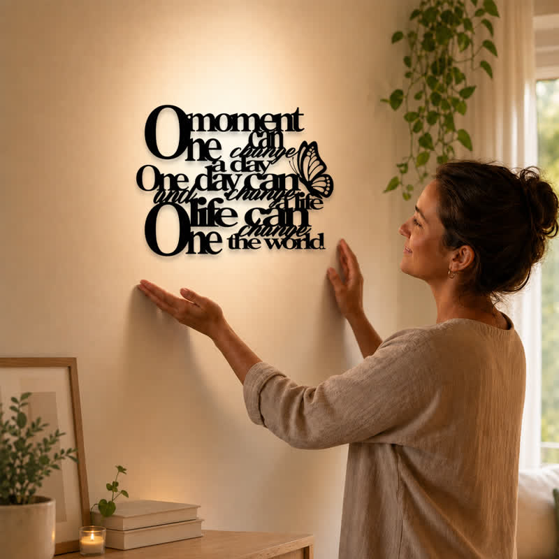 Buddha Stones Inspirierendes Schmetterlingszitat, moderne minimalistische Wandkunst aus Eisen und Metall mit bedeutungsvollen Symbolen - image 1
