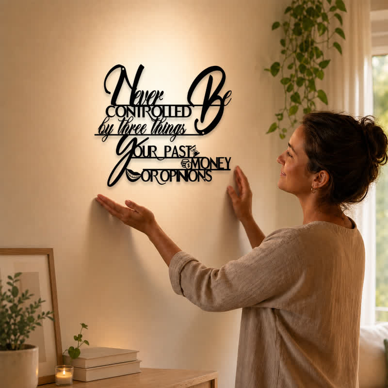Buddha Stones Wandbild aus mattschwarzem, inspirierendem Metall mit typografischen Motiven und bedeutungsvollen Symbolen - image 1