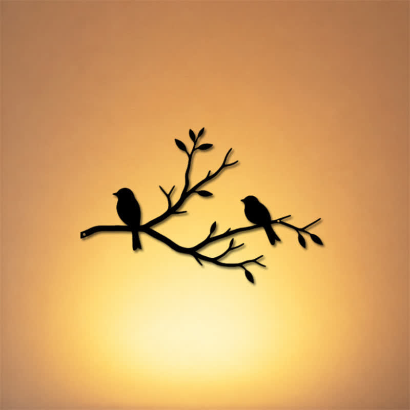 Buddha Stones Schwarzes Wandbild „Zwei Vögel auf einem Ast“ aus Eisen – Bedeutungsvolle Symbole - image 0