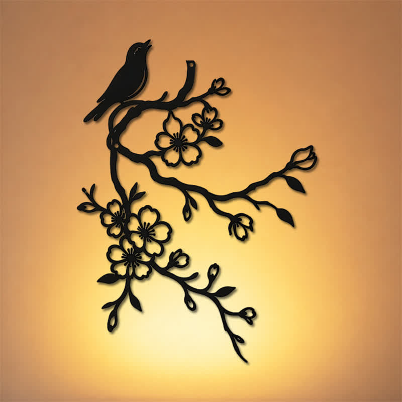 Buddha Stones Metallvogel auf Pfirsichblütenzweig – Zen-Eisenkunst mit bedeutungsvollen Symbolen - image 0