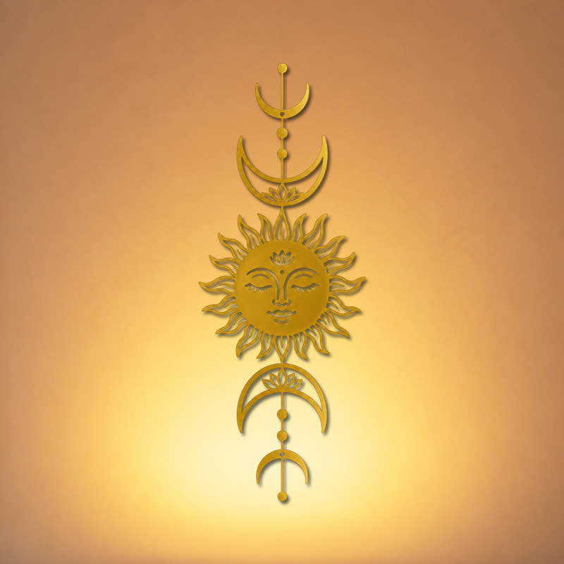Buddha Stones Boho-Wandkunst mit Sonne, Mond, Lotusblume, Intuition, Eisen – Bedeutungsvolle Symbole - image 12