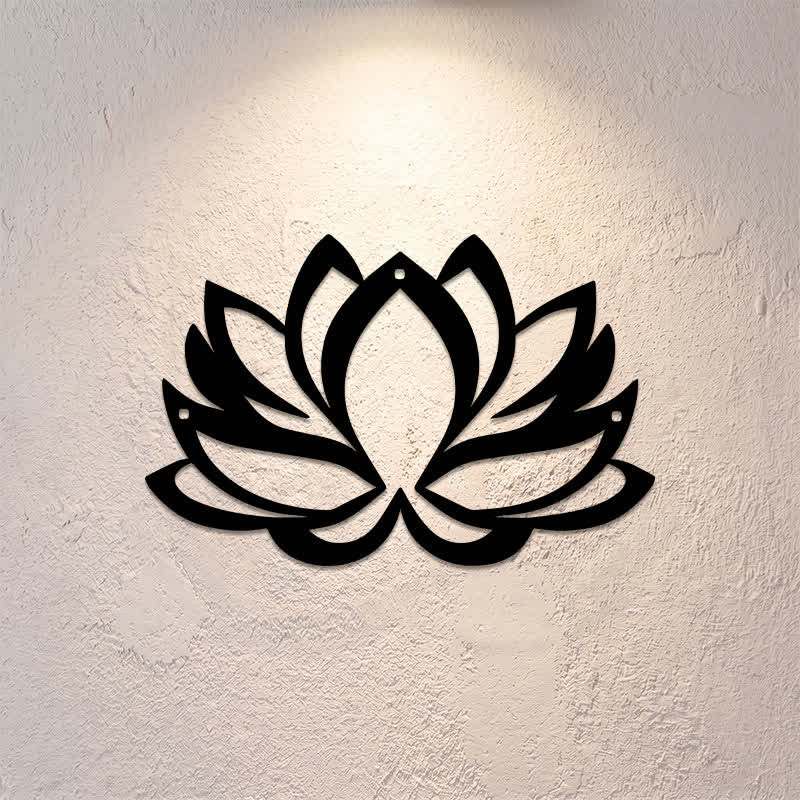 Buddha Stones Schwarze Metall-Lotus-Erleuchtung Zen Eisen Metall Bedeutungsvolle Symbole Wandkunst - image 0