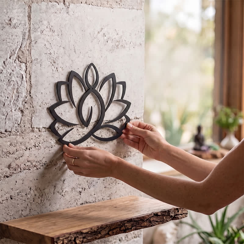 Buddha Stones Schwarze Metall-Lotus-Erleuchtung Eisen Metall Bedeutungsvolle Symbole Wandkunst - image 1