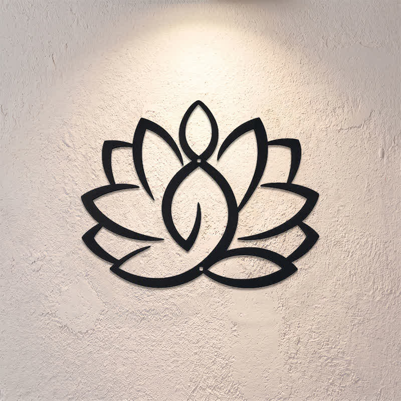 Buddha Stones Schwarze Metall-Lotus-Erleuchtung Eisen Metall Bedeutungsvolle Symbole Wandkunst - image 0