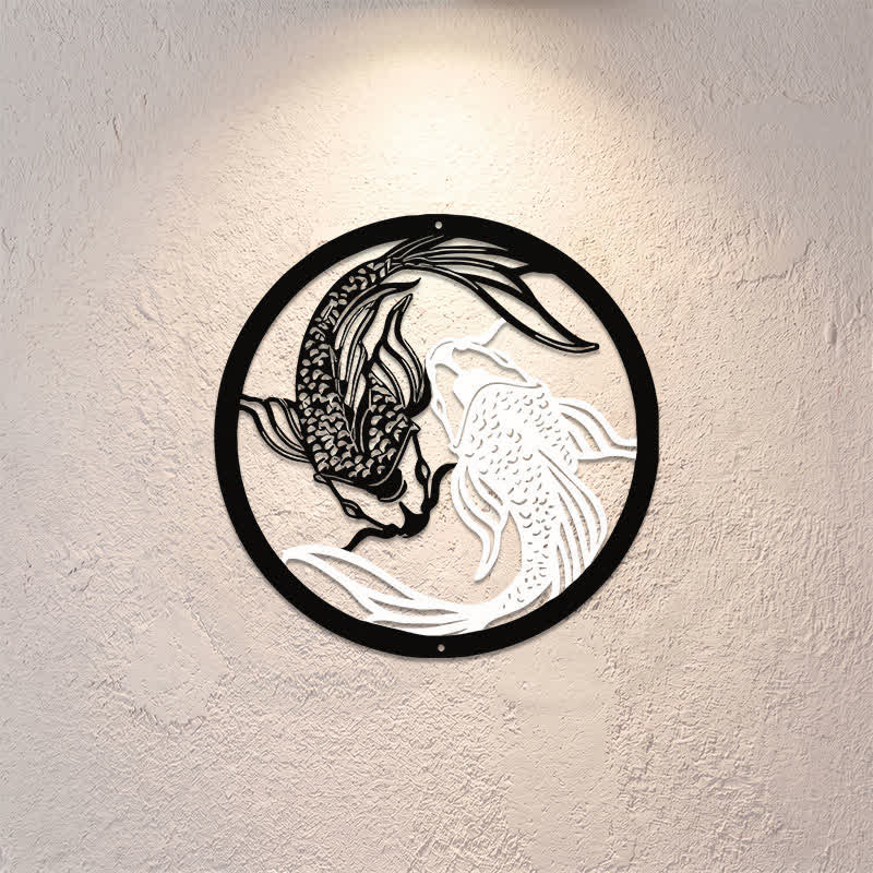 Buddha Stones Runde Koi-Karpfen aus Metall, Yin-Yang-Symbol für Erfolg, Eisen, Metall – Bedeutungsvolle Symbole, Wandkunst - image 0