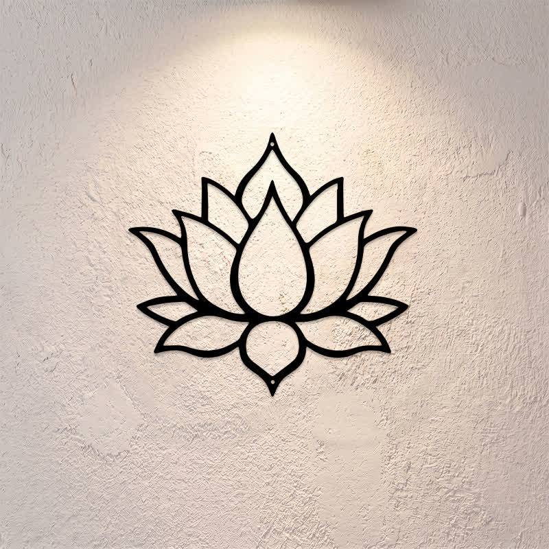 Buddha Stones Wandbild aus mattschwarzem Lotus, Reinheit, Zen, Eisen und Metall mit bedeutungsvollen Symbolen - image 0