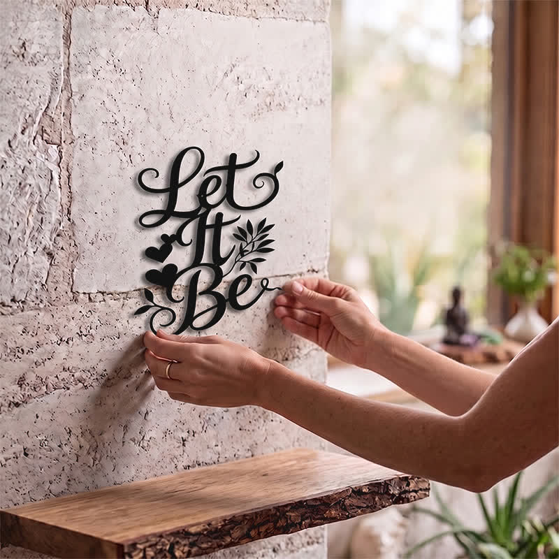 Buddha Stones Let It Be Schriftzug-Schild aus Eisenmetall mit bedeutungsvollen Symbolen – Wandkunst - image 1