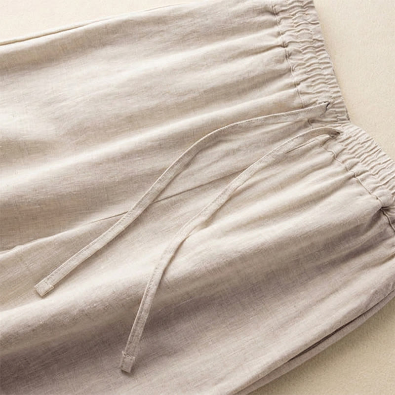 Lässige Damenhose mit weitem Bein, Taschen und Kordelzug im Boho-Stil mit Buddha Stones -Stickerei und Kordelzug - image 1