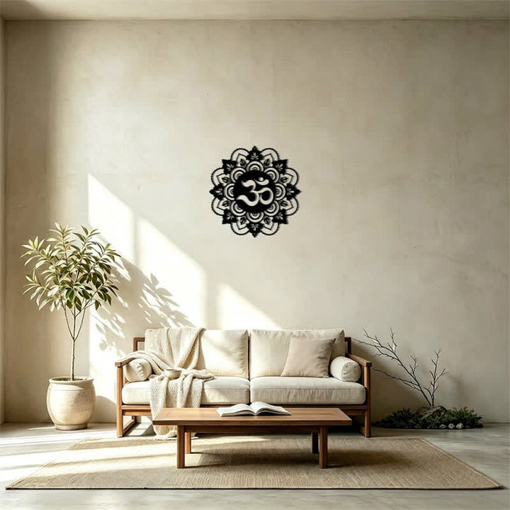 Buddha Stones Rundes Wanddekor aus Eisen, Mandala mit heiligem OM-Symbol für Achtsamkeit - image 14