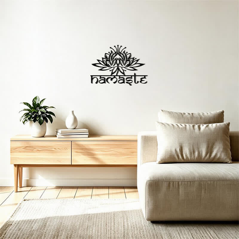 Buddha Stones Schwarze Lotusblume „Namaste Peace“ – Wanddekoration aus Metall - image 12