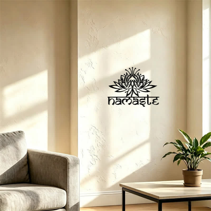 Buddha Stones Schwarze Lotusblume „Namaste Peace“ – Wanddekoration aus Metall - image 9