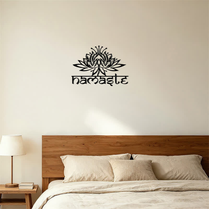Buddha Stones Schwarze Lotusblume „Namaste Peace“ – Wanddekoration aus Metall - image 11