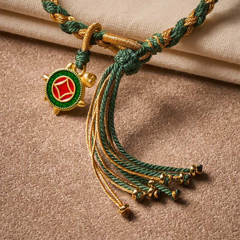 Buddha Stones Gelbgrünes handgewebtes Heilarmband mit Schildkrötenmotiv - image 8