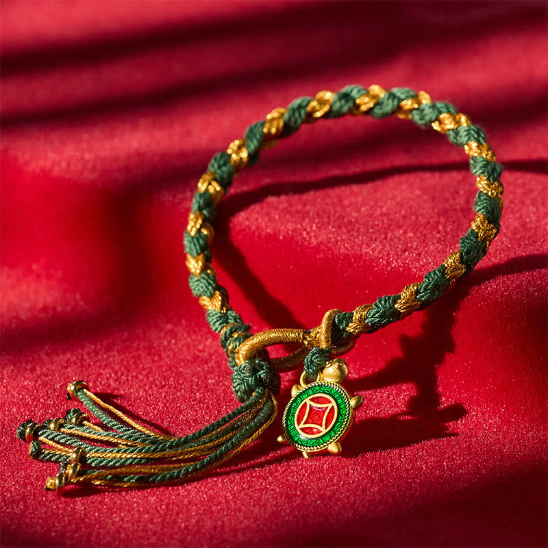 Buddha Stones Gelbgrünes handgewebtes Heilarmband mit Schildkrötenmotiv - Schildkröte (Weisheit ♥ Ausdauer) - image 0
