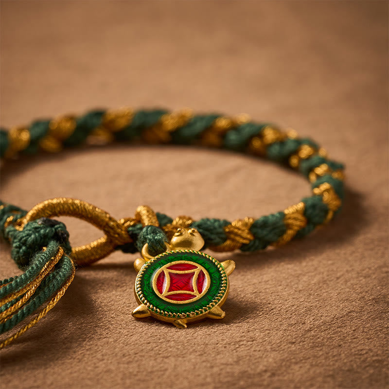 Buddha Stones Gelbgrünes handgewebtes Heilarmband mit Schildkrötenmotiv - image 4