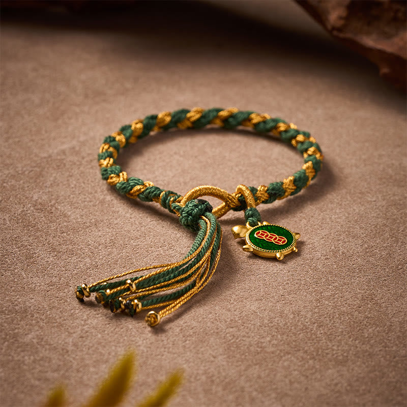 Buddha Stones Gelbgrünes handgewebtes Heilarmband mit Schildkrötenmotiv - image 3