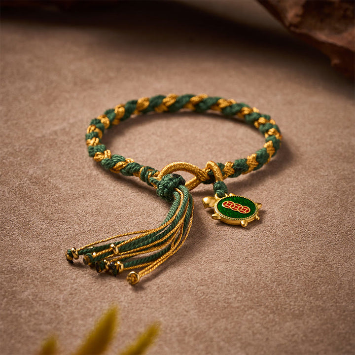 Buddha Stones Gelbgrünes handgewebtes Heilarmband mit Schildkrötenmotiv - image 3