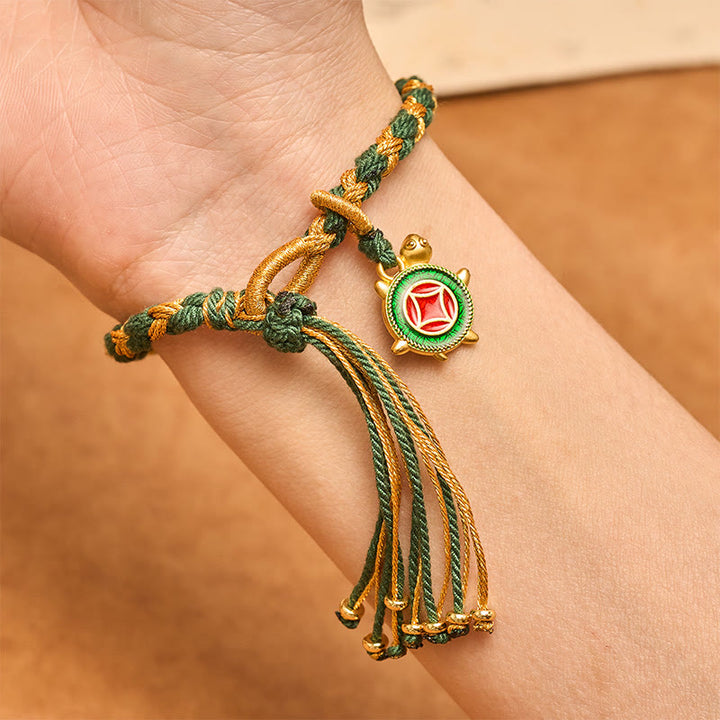 Buddha Stones Gelbgrünes handgewebtes Heilarmband mit Schildkrötenmotiv - image 9