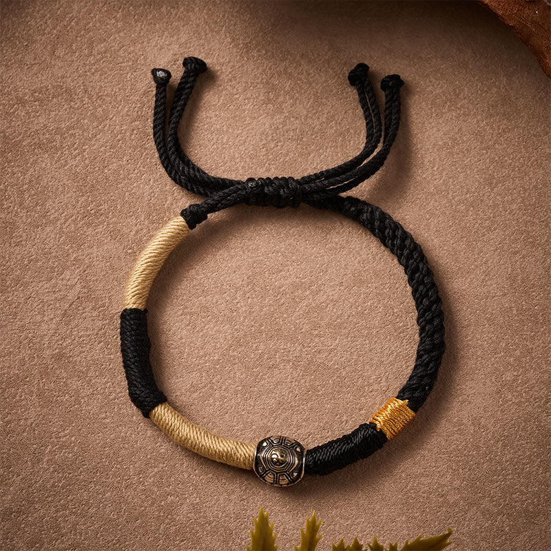 Buddha Stones Messing-Yinyang-Schildkröten-Armband mit schwarzer Schnur, handgewebt, Weisheitsarmband - image 1